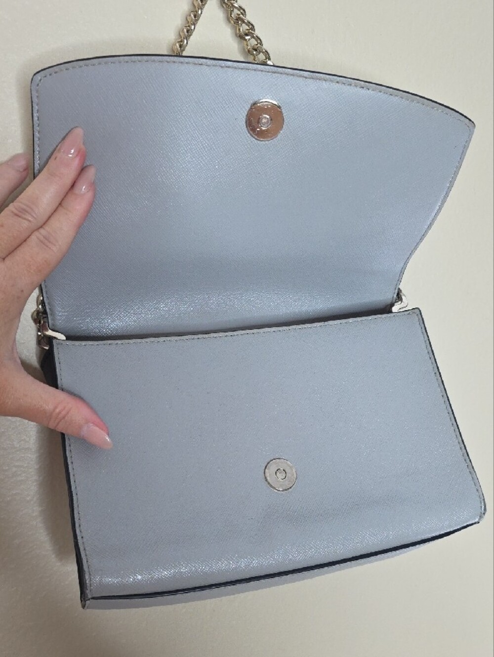 Kate Spade Carson Shoulder Bag Colorblock White Grey Saffiano Leather Minimalist - Picture 6 of 15